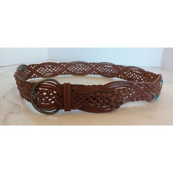Accessories - Braided Belt w/ Faux TURQUOISE Accents Women's Western Boho Southwest Sz 5 - 40"
